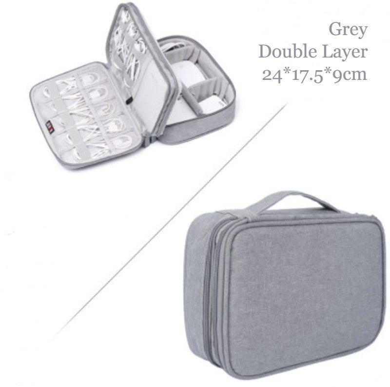 Portable Large-capacity Digital Accessory Storage Bag, with EVA Hard Shell, Waterproof and Shockproof Design, Double Storage and Adjustable Partition, for Cables, Power Bank, Cosmetics and More