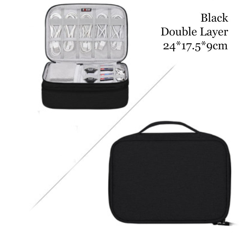 Portable Large-capacity Digital Accessory Storage Bag, with EVA Hard Shell, Waterproof and Shockproof Design, Double Storage and Adjustable Partition, for Cables, Power Bank, Cosmetics and More