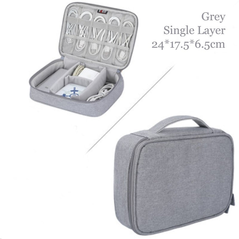 Portable Large-capacity Digital Accessory Storage Bag, with EVA Hard Shell, Waterproof and Shockproof Design, Double Storage and Adjustable Partition, for Cables, Power Bank, Cosmetics and More