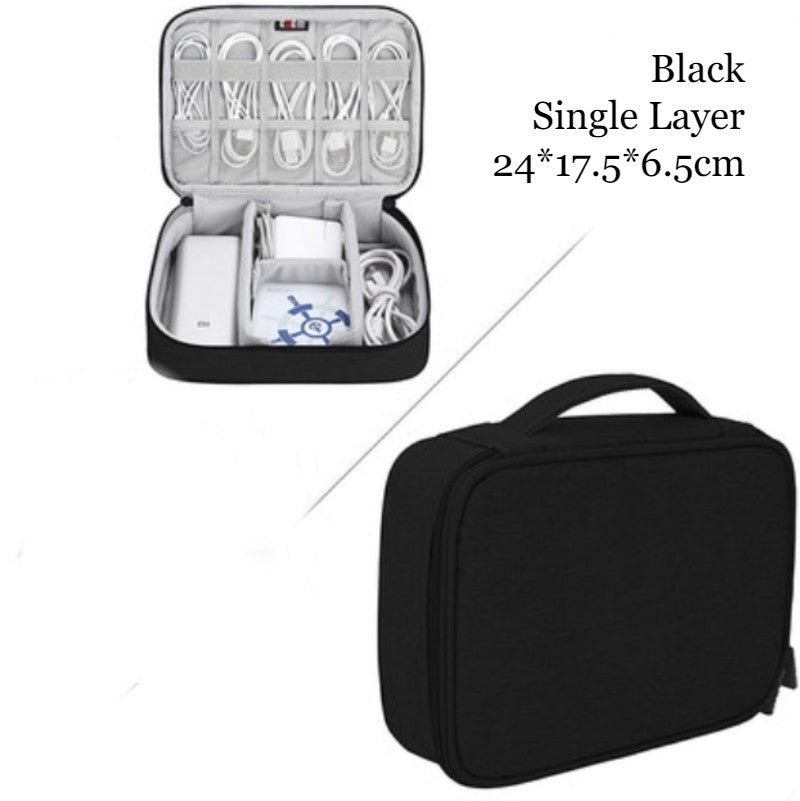 Portable Large-capacity Digital Accessory Storage Bag, with EVA Hard Shell, Waterproof and Shockproof Design, Double Storage and Adjustable Partition, for Cables, Power Bank, Cosmetics and More