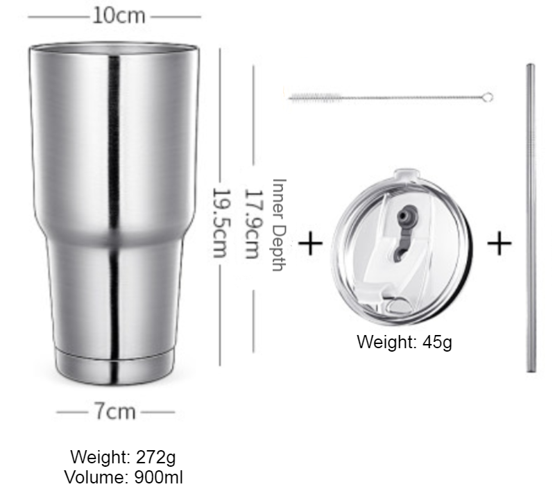 Stainless Steel Vacuum Insulation Travel Mug with Reusable Straw and Crystal Clear Lid, for Water, Coffee, Cold and Hot Beverage