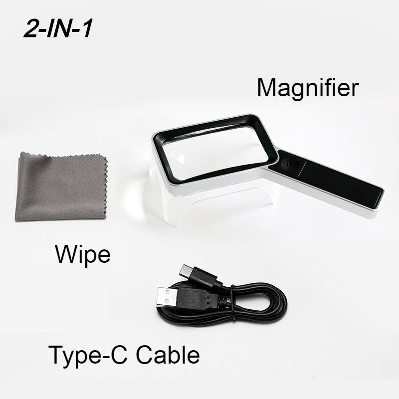 Portable Handheld 3X Square Magnifier, with LED, Rechargeable Design and Dimmable Light, No Distortion, for Reading, Repairing & More