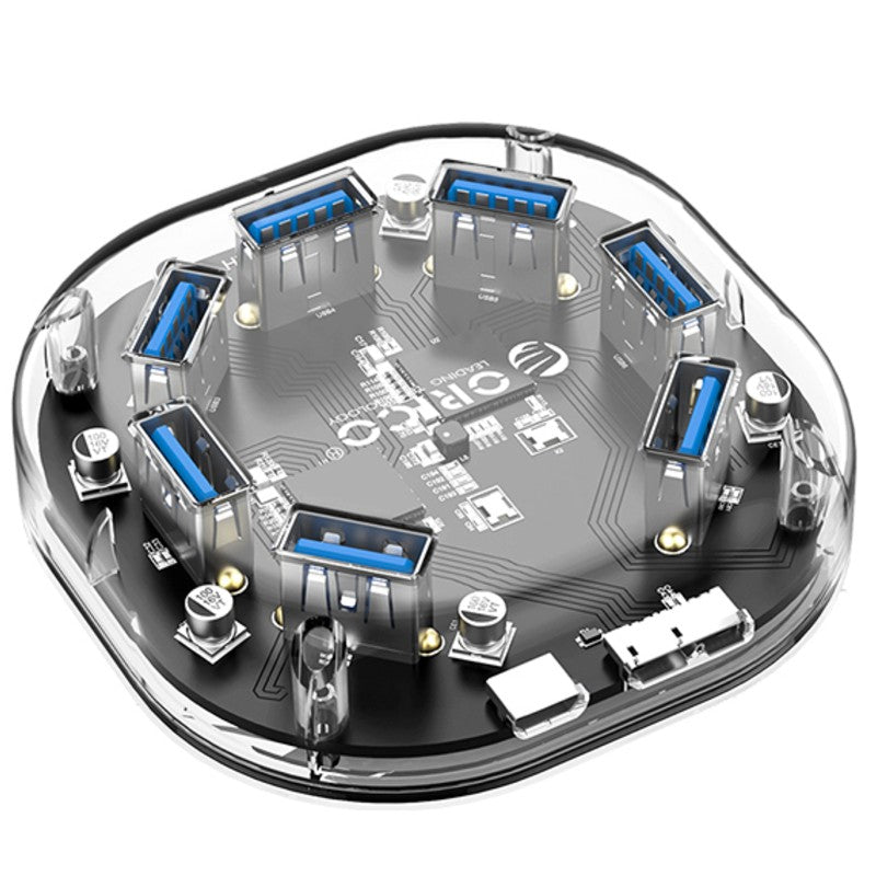 7-in-1 Transparent USB3.0 Hub with Power Supply Port, for Office, Study, Game and More