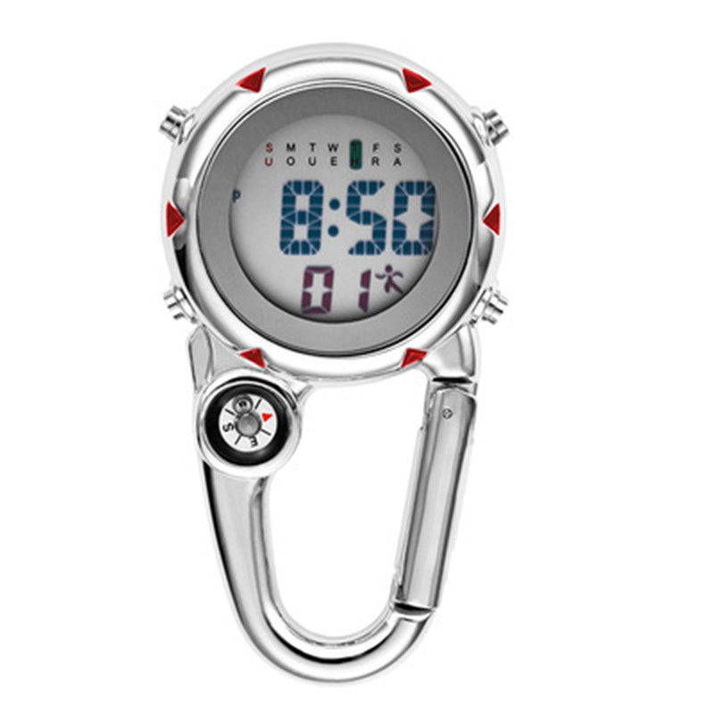 Multifunctional Electronic Pocket Clip Watch, with Stopwatch, Alarm Clock, Calendar, Compass, for Hiking, Camping & More