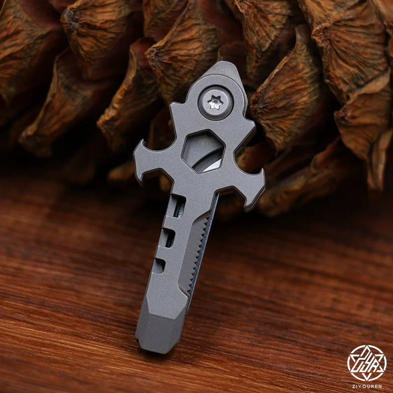 Titanium Multi-Tool Keychain: Mini EDC Gadget with Bottle Opener & Box Cutter
