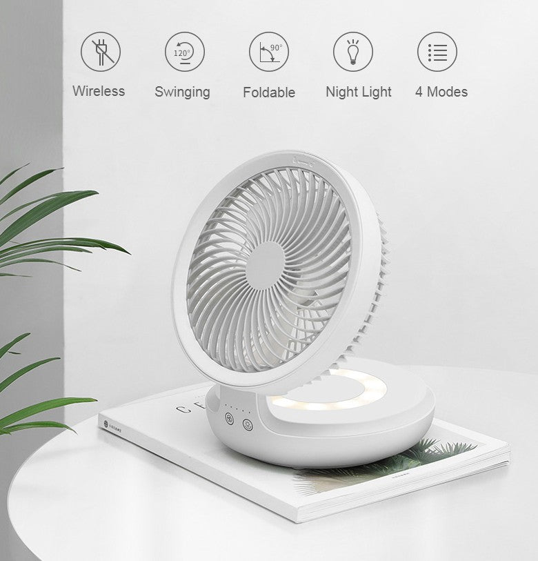 Rechargeable Foldable Desktop Fan, with Four Modes, Night Light and Adjustable Angle, for Study, Sleep, Work and Outdoors