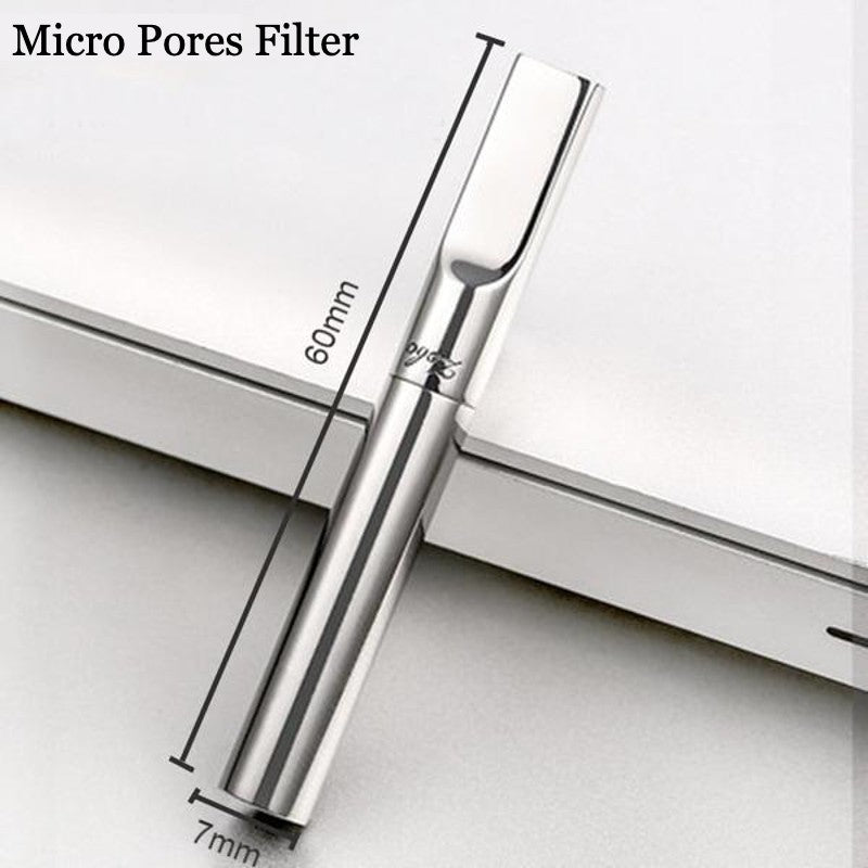 Portable Reusable Stainless Steel Cigarette Filter Holder, with Tar Filter & Detachable Design