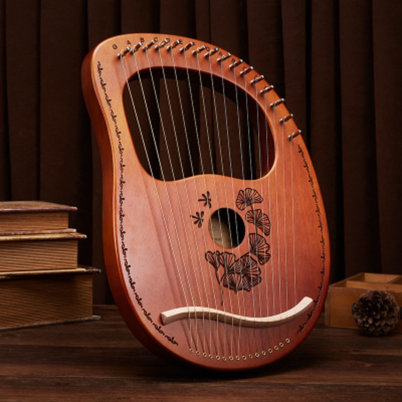 Classy 16-String Lyre Harp with Metal Strings, Tuning Wrench, Spared Strings, Manual and Bag, for Beginners and Professionals