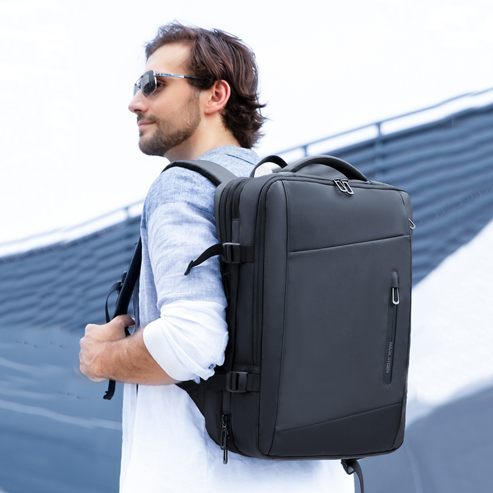 Waterproof Backpack with Multiple Compartments, Independent Digital Layer, Expandable, 180¬∞Open and Built-in Raincoat, for Travel, Camping and More