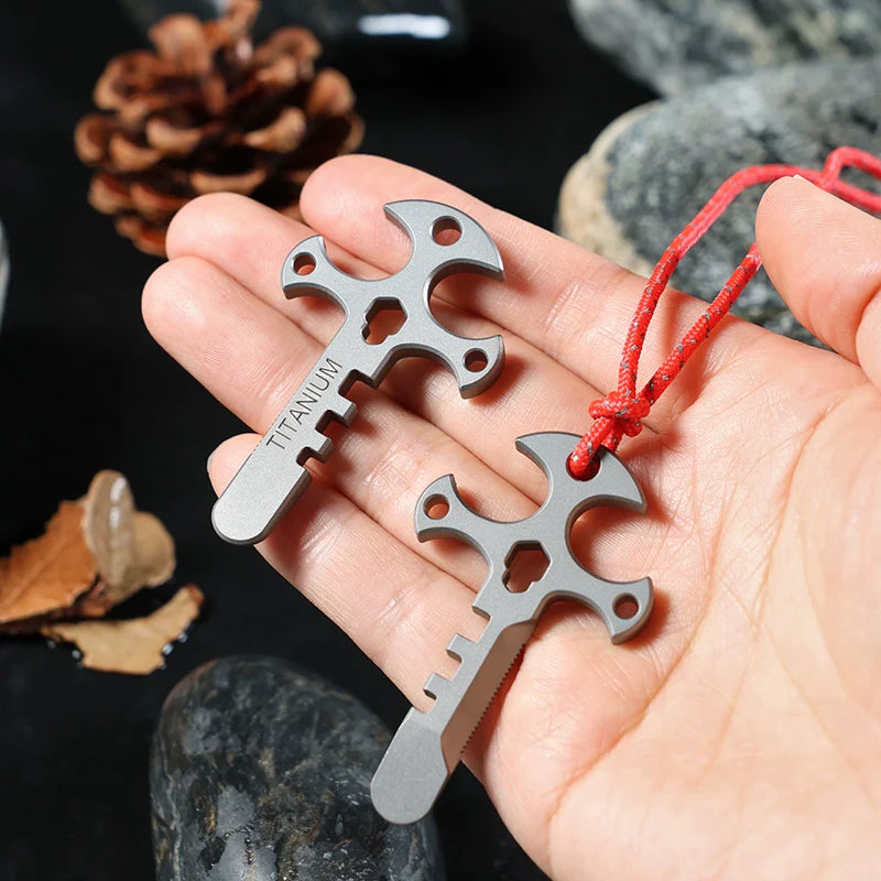 Titanium Cross Multi-Tool Keychain - Portable Pry Bar, Bottle Opener & Serrated Necklace