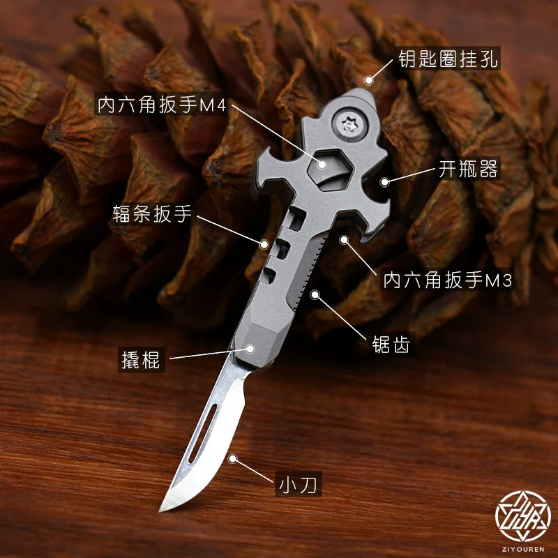 Titanium Multi-Tool Keychain: Mini EDC Gadget with Bottle Opener & Box Cutter