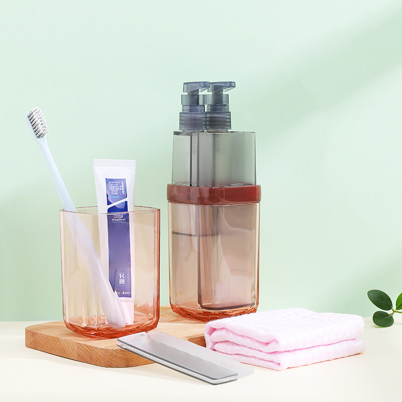 8-in-1 Portable Sub-Bottle, with 2 Cups, 2 Travel Bottles, Soft Toothbrush, Foldable Comb, Toothpaste & Towel