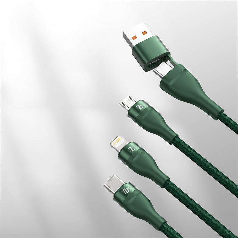 2-to-3 Fast Charging Cable (1.2m), with Double Input and Triple Output, 100W Power, Compatible with PD 20W/QC 18W