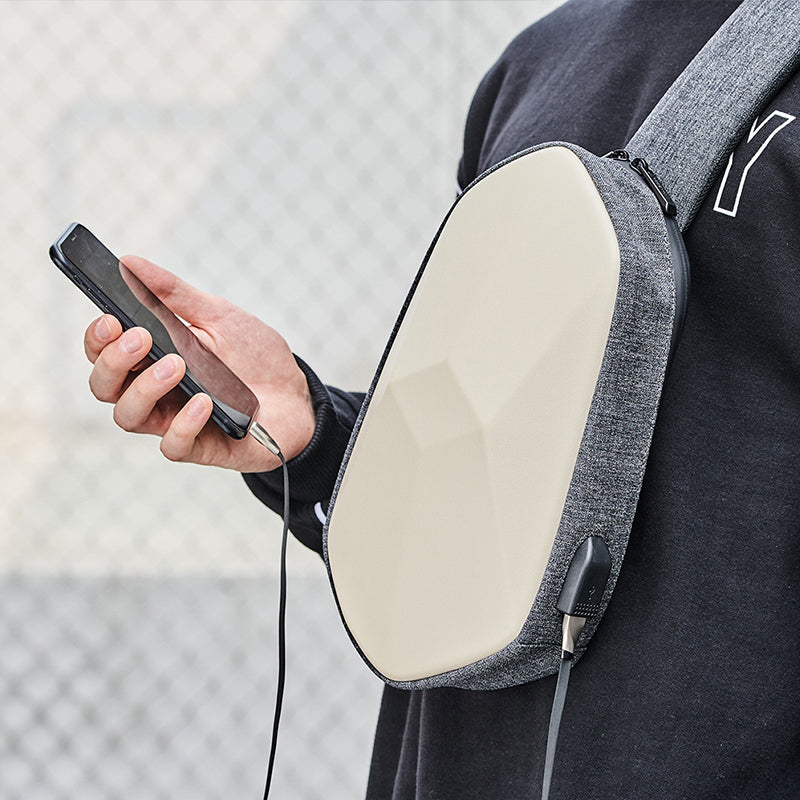 Anti-theft, Waterproof, Anti-collision Chest Bag, with Geometric 3D Shell, Side USB Interface, High-quality Protection, Multi-layer Partition Storage, for Travel, Outing, Shopping and More