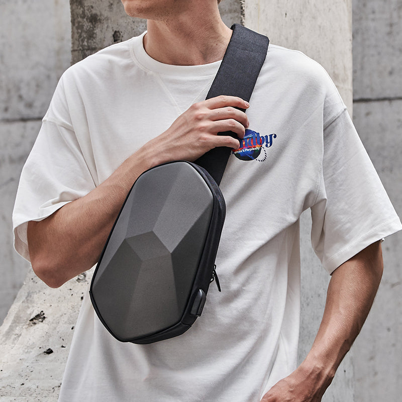 Anti-theft, Waterproof, Anti-collision Chest Bag, with Geometric 3D Shell, Side USB Interface, High-quality Protection, Multi-layer Partition Storage, for Travel, Outing, Shopping and More