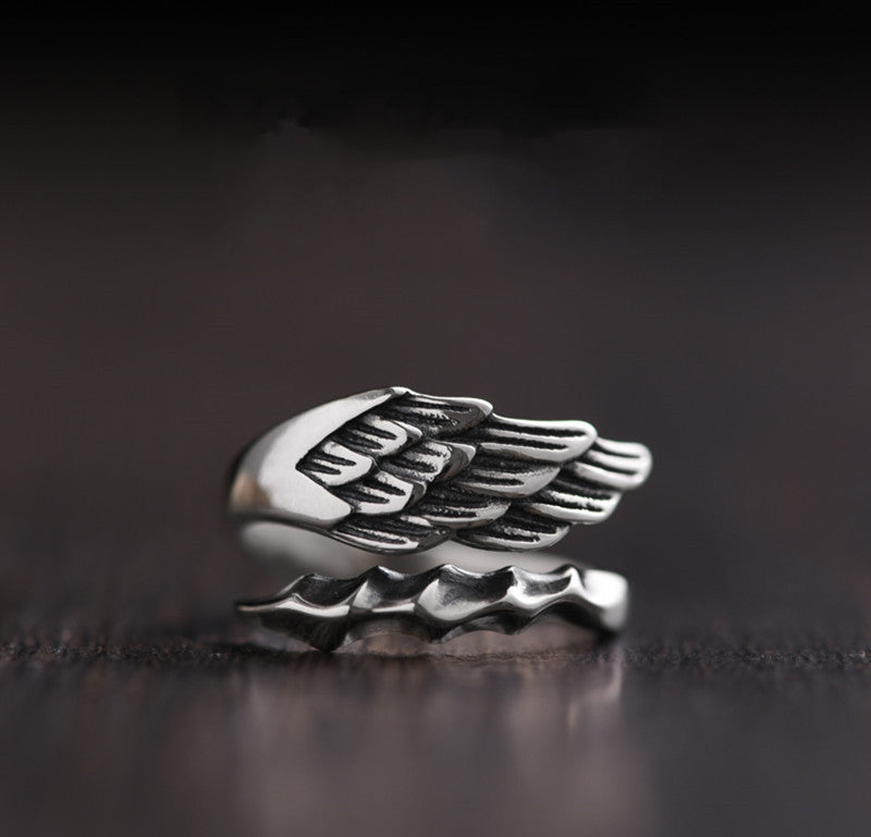 Adjustable 925 Sterling Silver Angel Wing Ring For Men And Women
