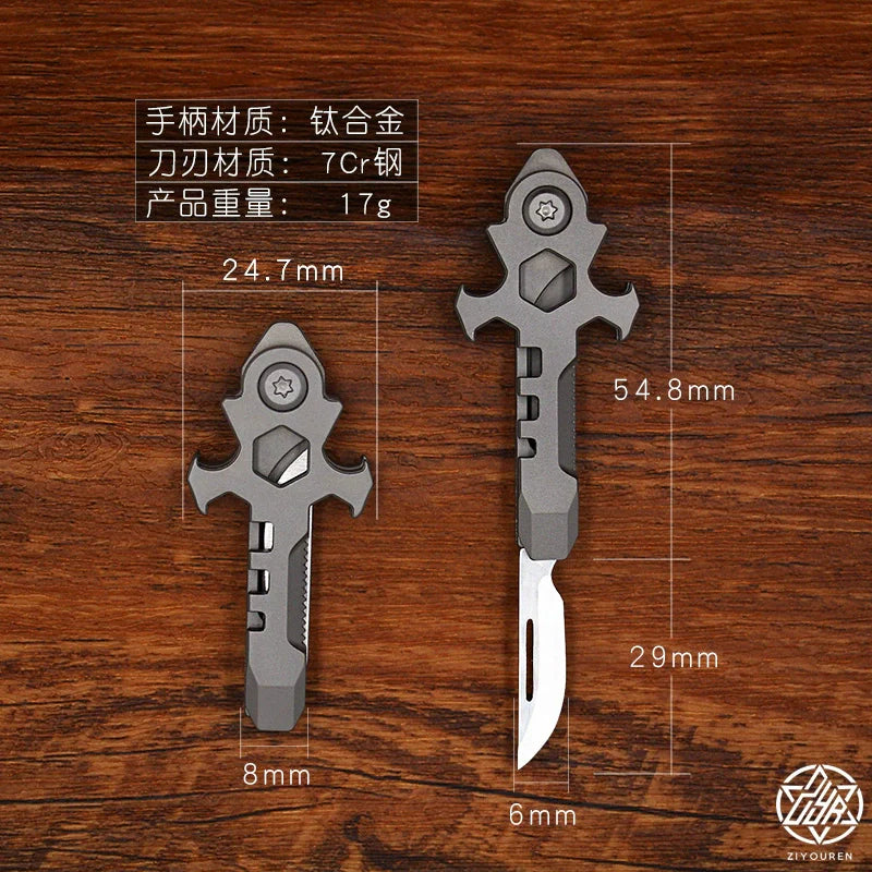 Titanium Multi-Tool Keychain: Mini EDC Gadget with Bottle Opener & Box Cutter