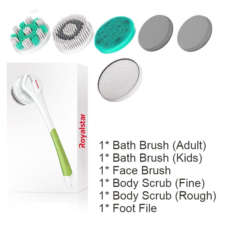 All-in-One Rechargeable Body Brush Set, with 7 Replaceable Heads & Long Handle for Body, Face, Foot, Adult & Kids
