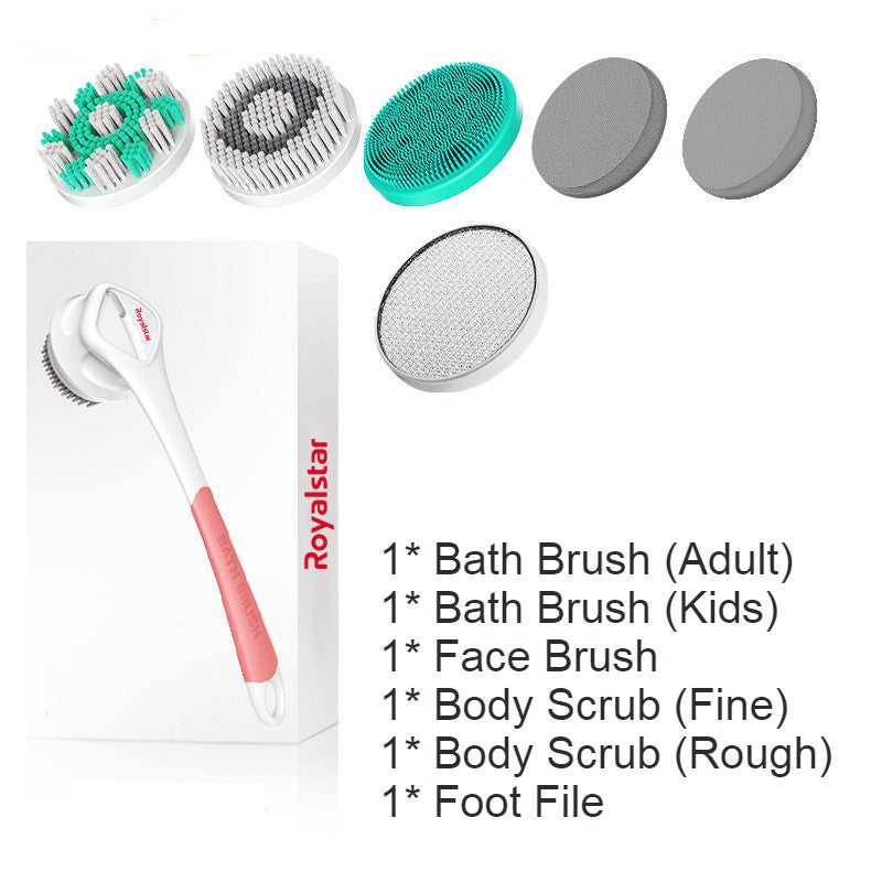 All-in-One Rechargeable Body Brush Set, with 7 Replaceable Heads & Long Handle for Body, Face, Foot, Adult & Kids