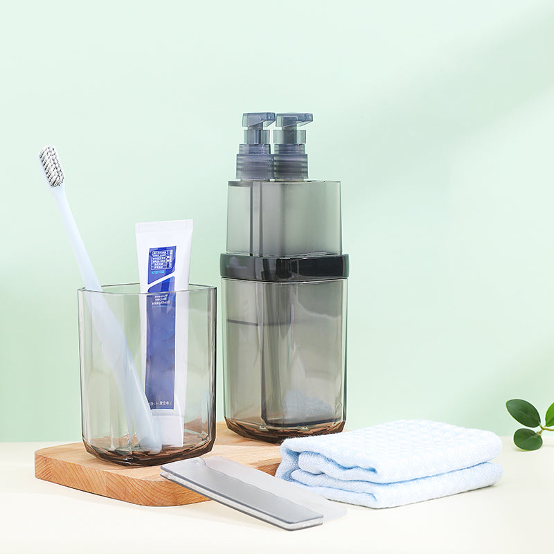8-in-1 Portable Sub-Bottle, with 2 Cups, 2 Travel Bottles, Soft Toothbrush, Foldable Comb, Toothpaste & Towel