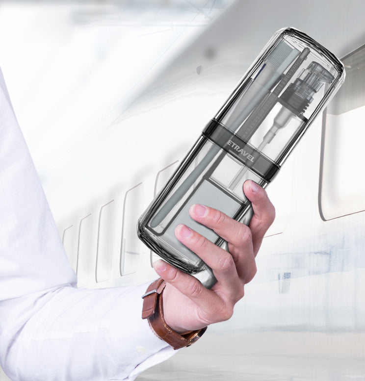 8-in-1 Portable Sub-Bottle, with 2 Cups, 2 Travel Bottles, Soft Toothbrush, Foldable Comb, Toothpaste & Towel