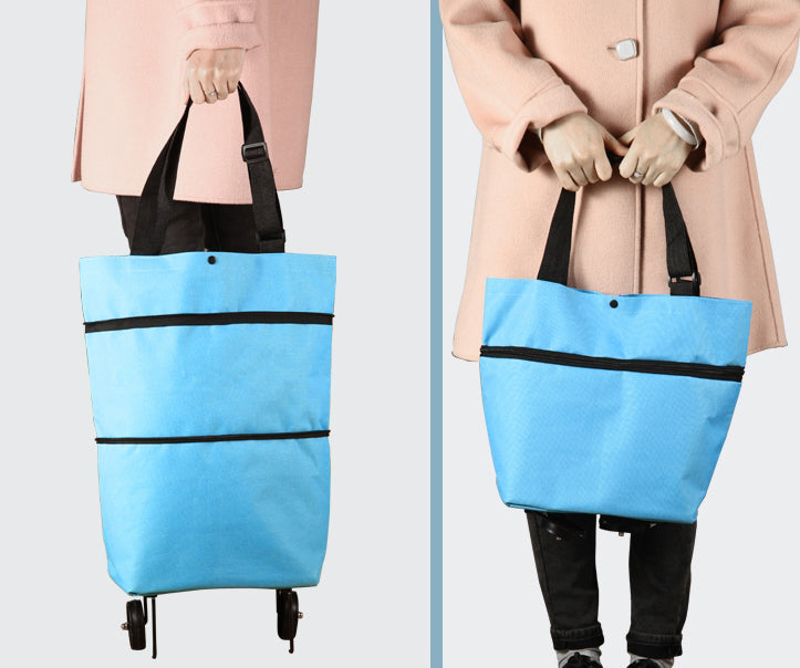 Reusable Shopping Trolley / Tote Bag with Foldable Wheels, Adjustable Strap, Thick Bottom and Large Capacity, For Shopping, Outdoors and More