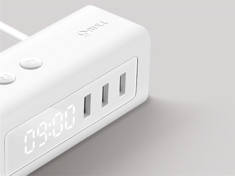 3-in-1 USB Charger, Power Strip, Alarm Clock, with Adjustable Light, 3 USB Ports & 2 Outlets, for Bedside, Home, Hotel, Office
