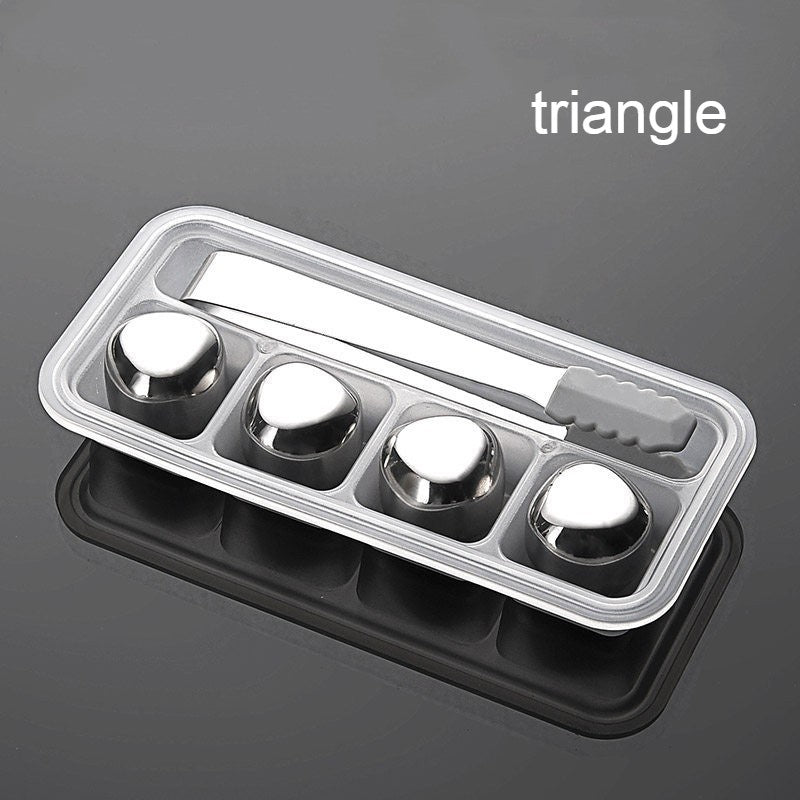 Reusable Stainless Steel Ice Cubes, with Tip Tongs and Storage Tray (Set of 4)