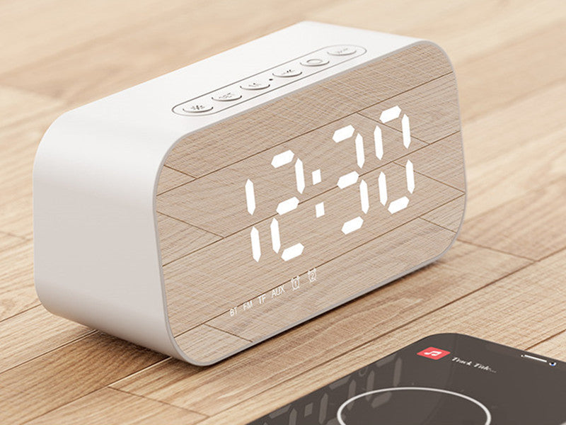 3-in-1 Wireless Bluetooth Speaker with Subwoofer, Alarm, Mirror Clock & Thermometer, for Home & Office