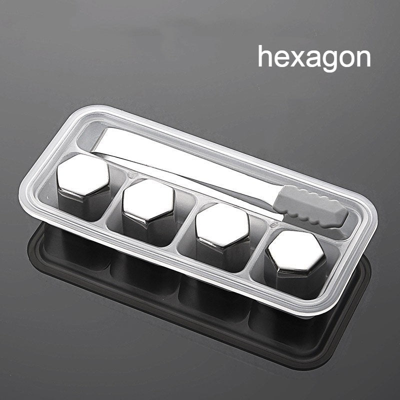Reusable Stainless Steel Ice Cubes, with Tip Tongs and Storage Tray (Set of 4)