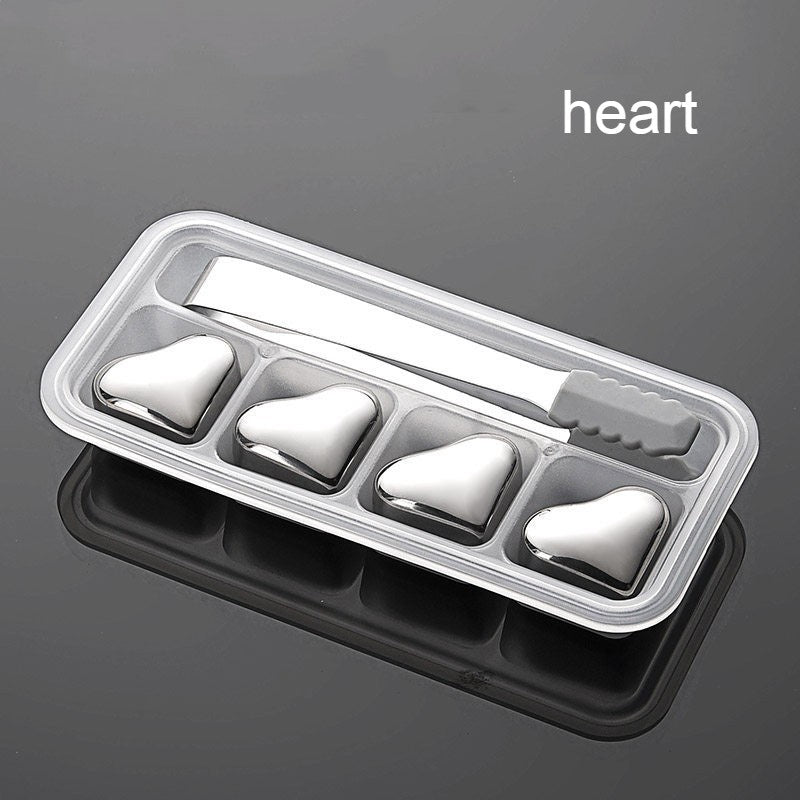 Reusable Stainless Steel Ice Cubes, with Tip Tongs and Storage Tray (Set of 4)