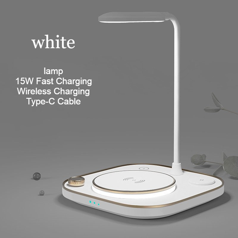 5-in-1 Desktop Lamp with 3 Wireless Charging Modules & Adjustable Light, for Home & Office
