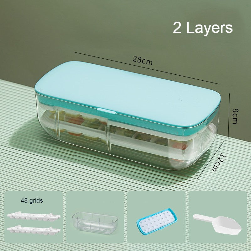 2-Tier 48 Grids Ice Cube Tray, with Clear Ice Cube Storage Box