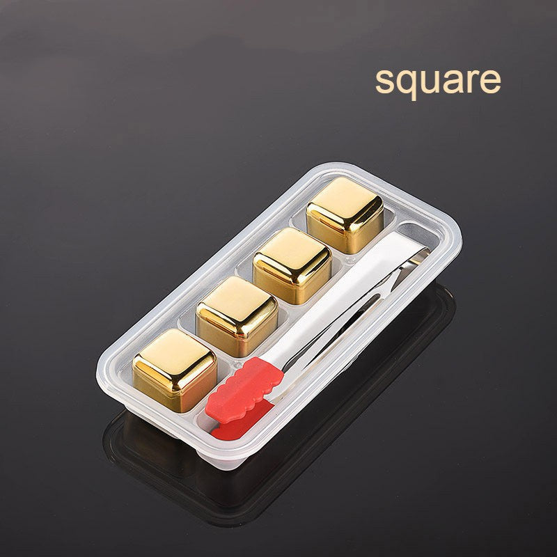 Reusable Stainless Steel Ice Cubes, with Tip Tongs and Storage Tray (Set of 4)