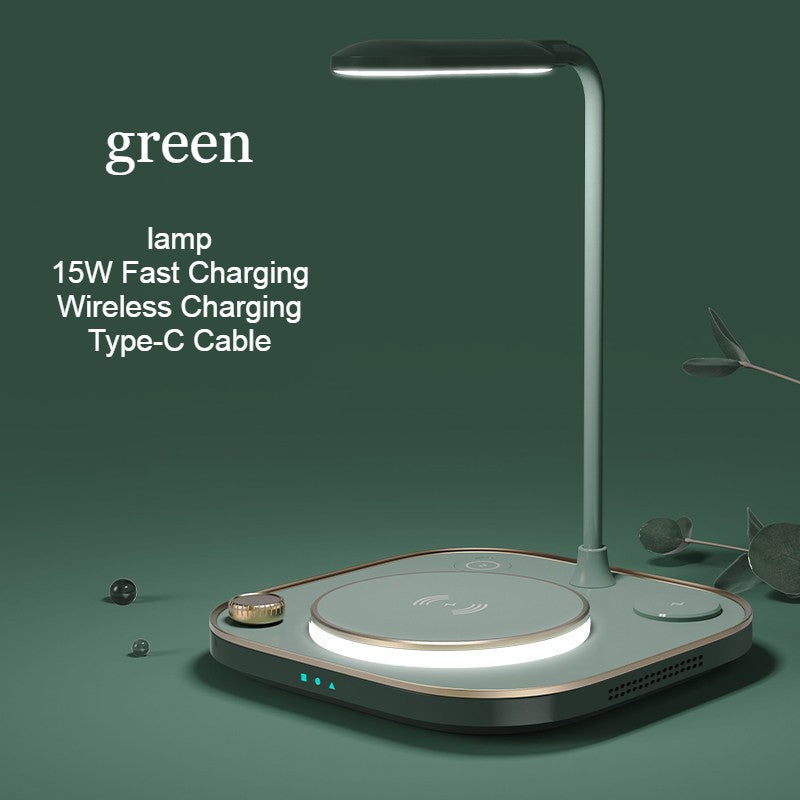 5-in-1 Desktop Lamp with 3 Wireless Charging Modules & Adjustable Light, for Home & Office