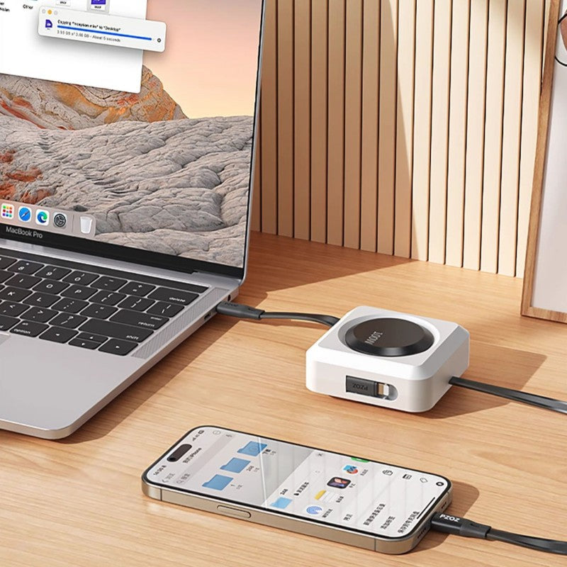 Three-In-One Desktop Rotatable Extendable Data Cable