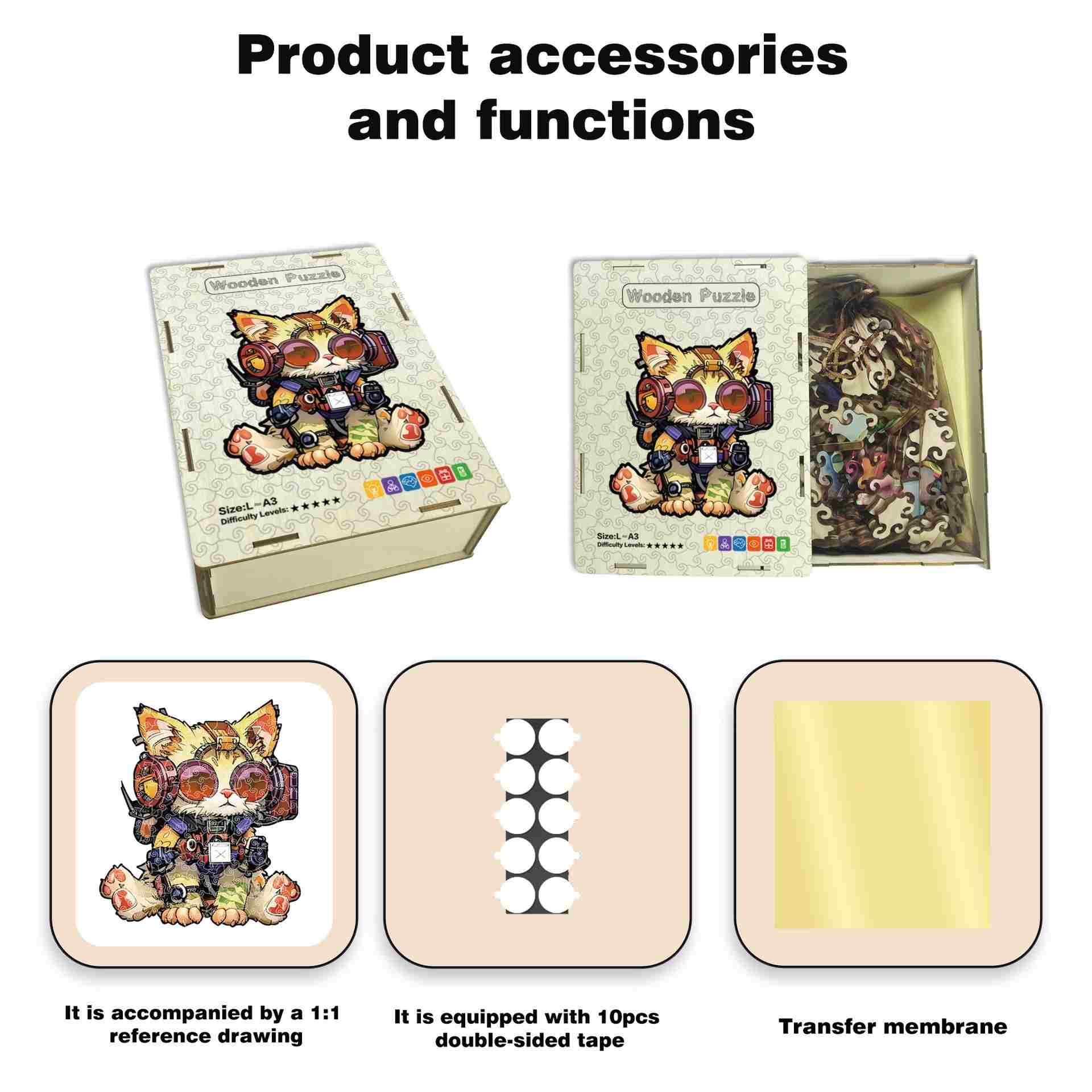 Cat Wearing Headphones Wooden Jigsaw Puzzles