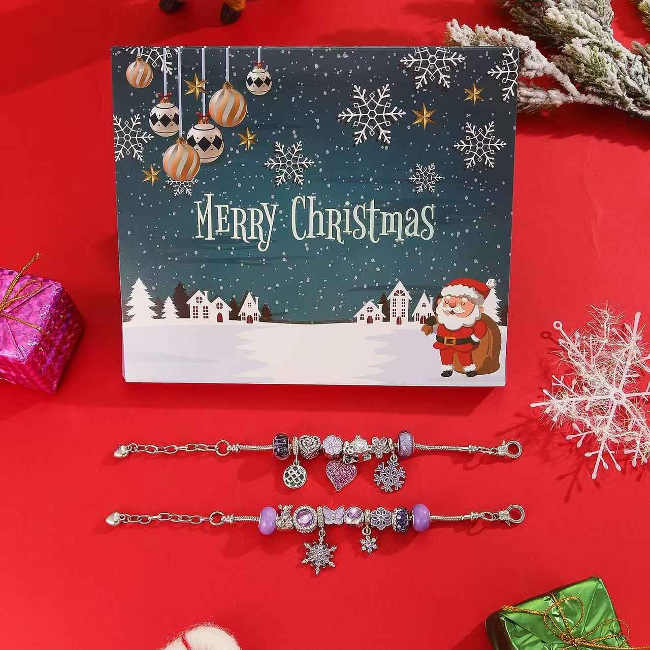 Christmas Advent Calendar Charm Bracelet Set | Purple Snowflakes