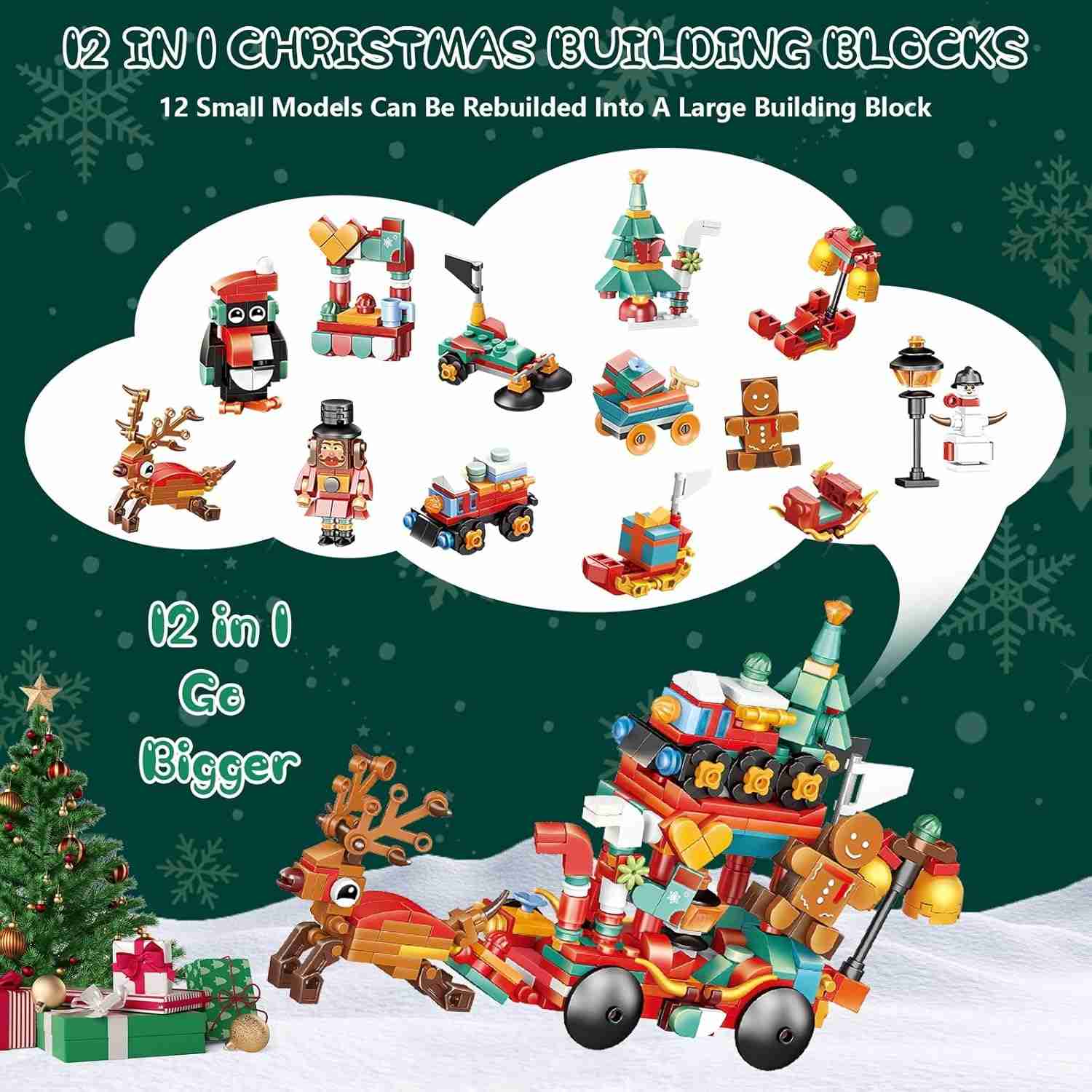 Christmas Sleigh Advent Calendar Building Blocks Set | 24 Days Countdown