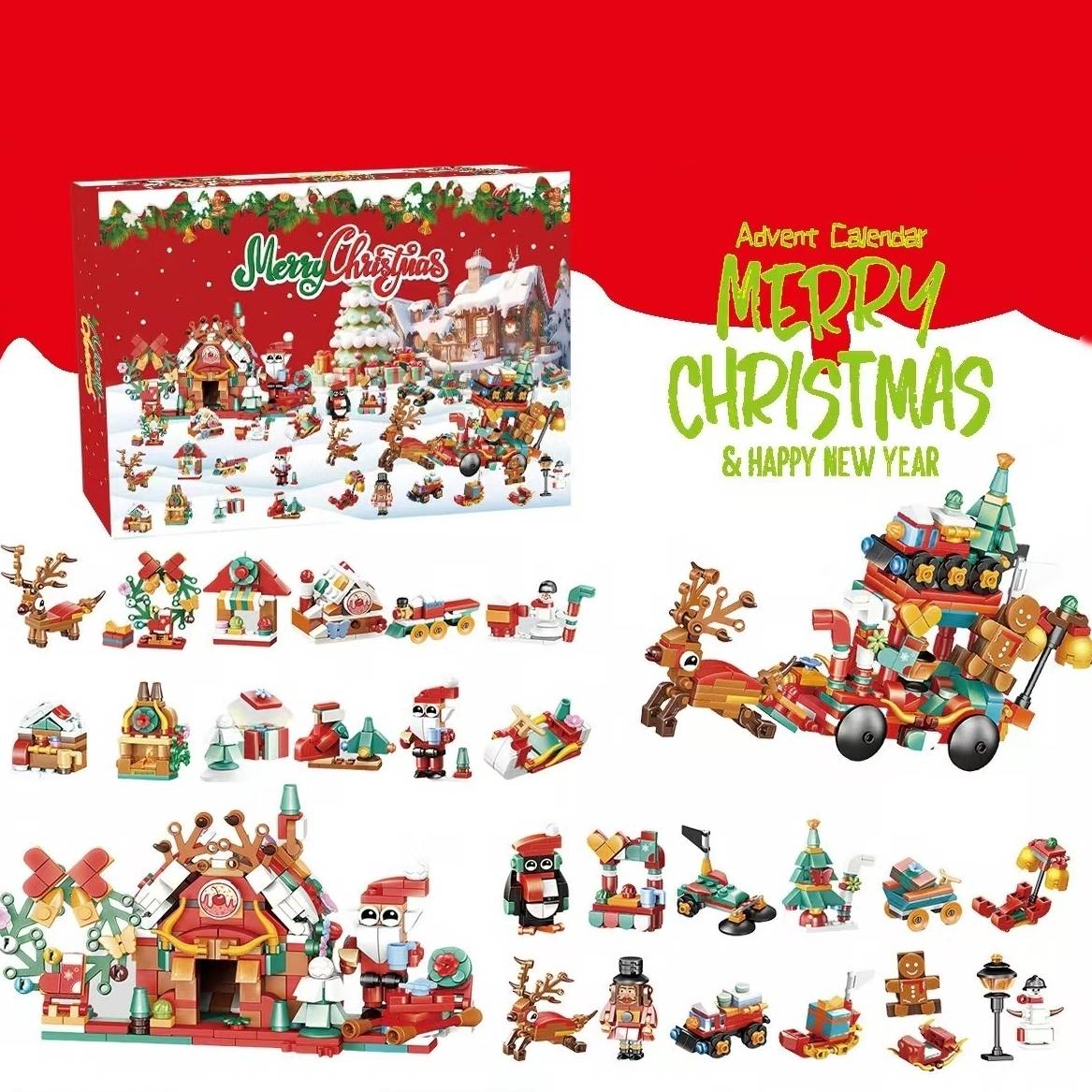 Christmas Sleigh Advent Calendar Building Blocks Set | 24 Days Countdown