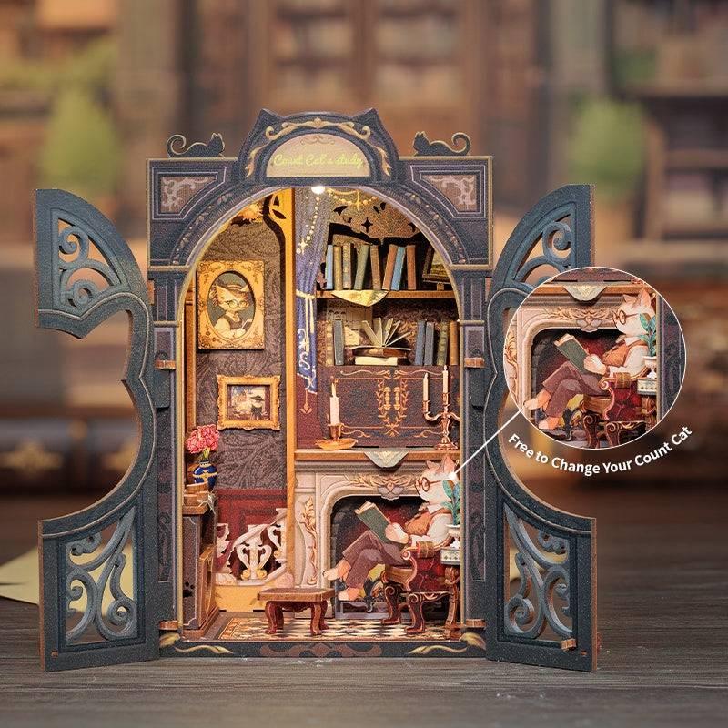 Count Cat's Study DIY Book Nook Kit | Mini Bookstore Series