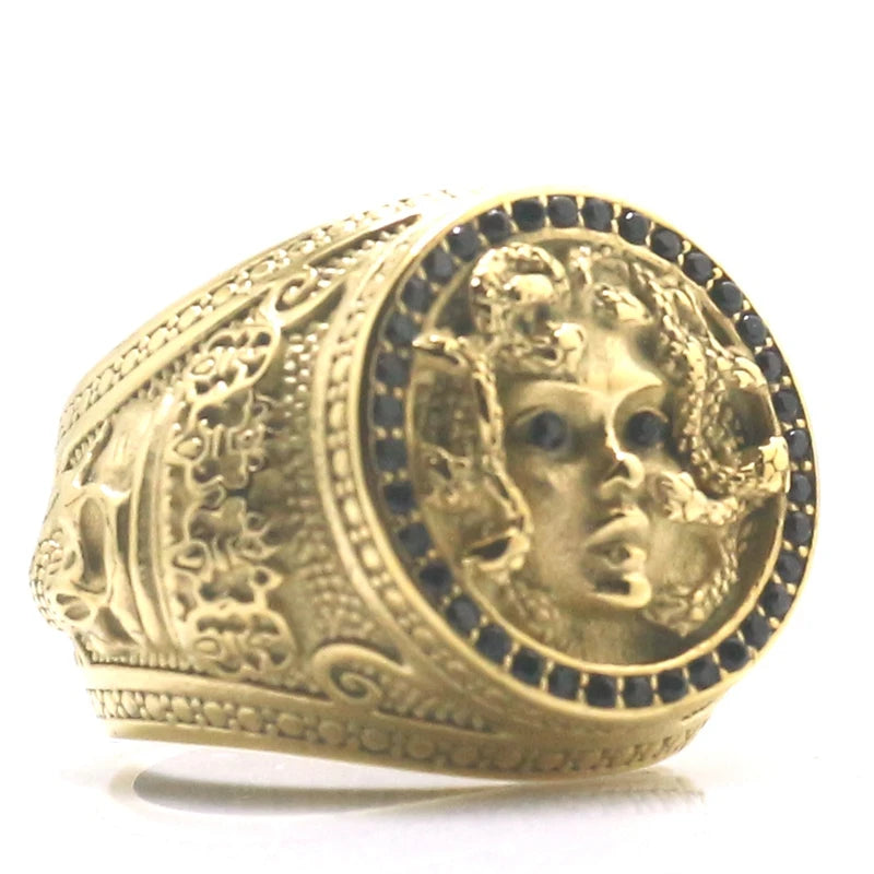 Stainless Steel Unisex Bold Face Design Medusa Ring