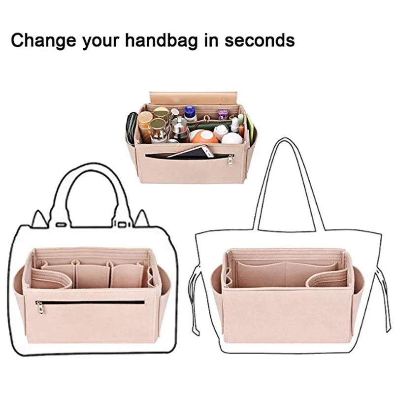 Luxury Purse Organizer Large Felt Insert Multi Compartment for Tote Handbag
