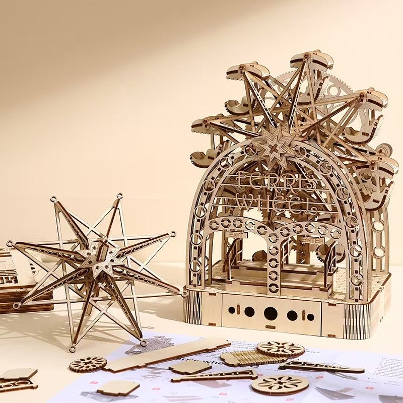 Hand Cranked Ferris Wheel 3D Wooden Puzzle