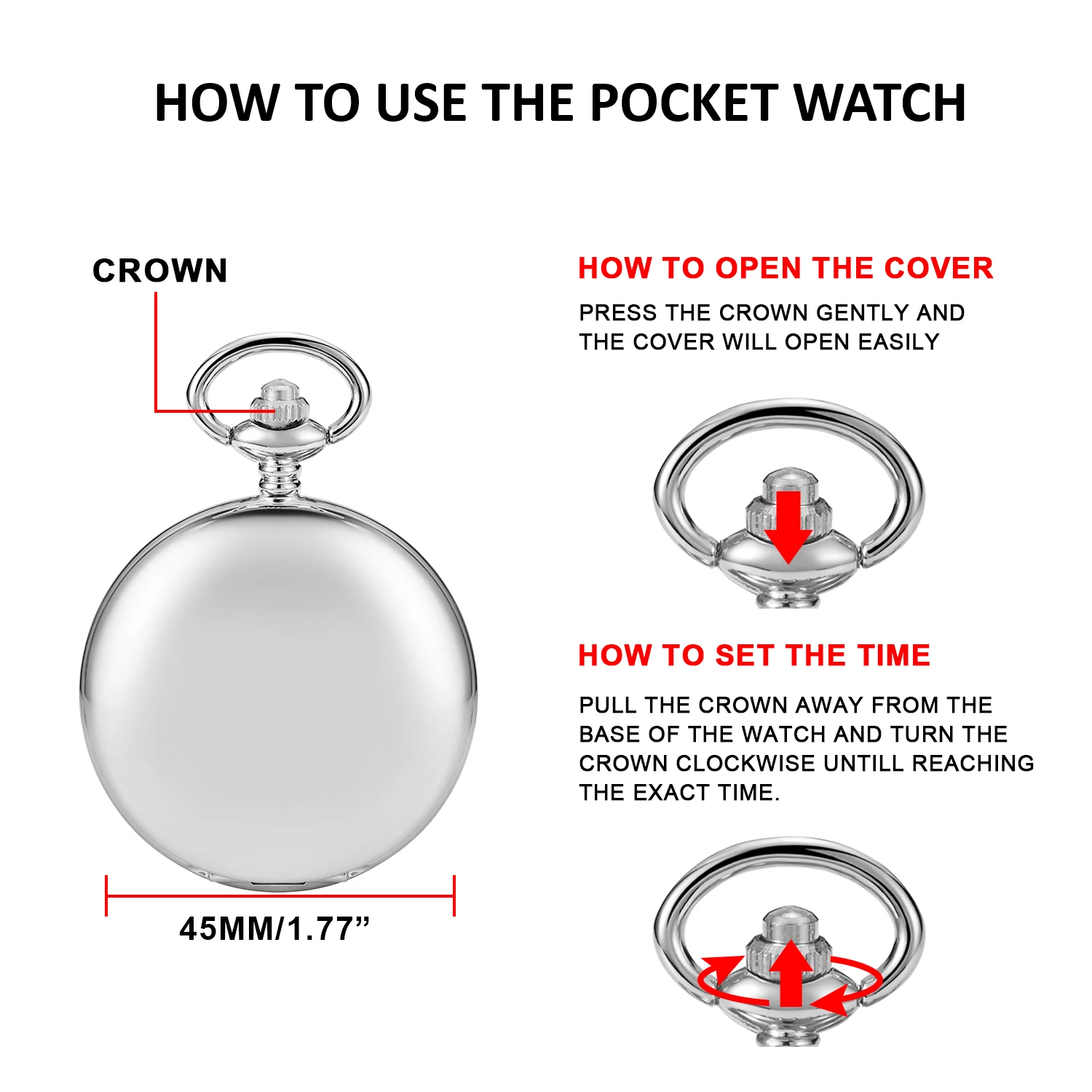 Silver Full Hunter Pocket Watch with Classic and Antique Look - Intricately Designed To Be Perfect Addition to Your Wardrobe