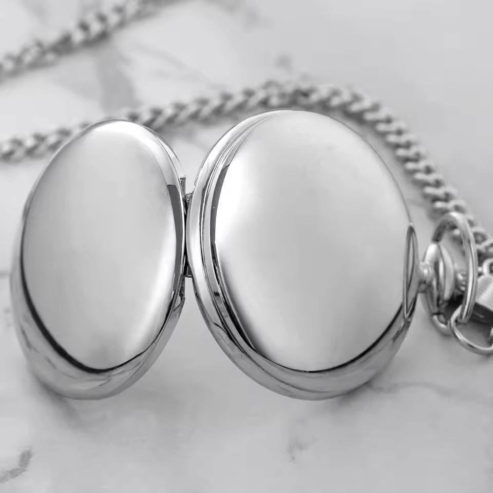 Silver Full Hunter Pocket Watch with Classic and Antique Look - Intricately Designed To Be Perfect Addition to Your Wardrobe