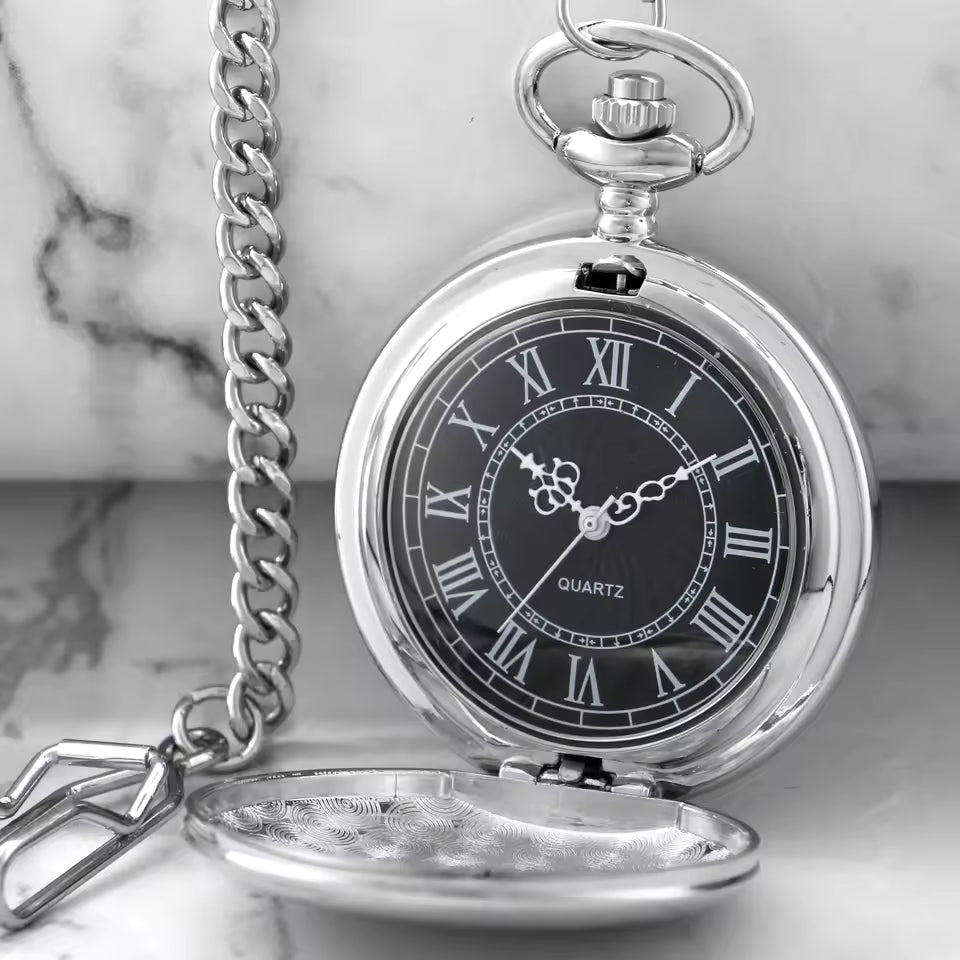 Silver Full Hunter Pocket Watch with Classic and Antique Look - Intricately Designed To Be Perfect Addition to Your Wardrobe