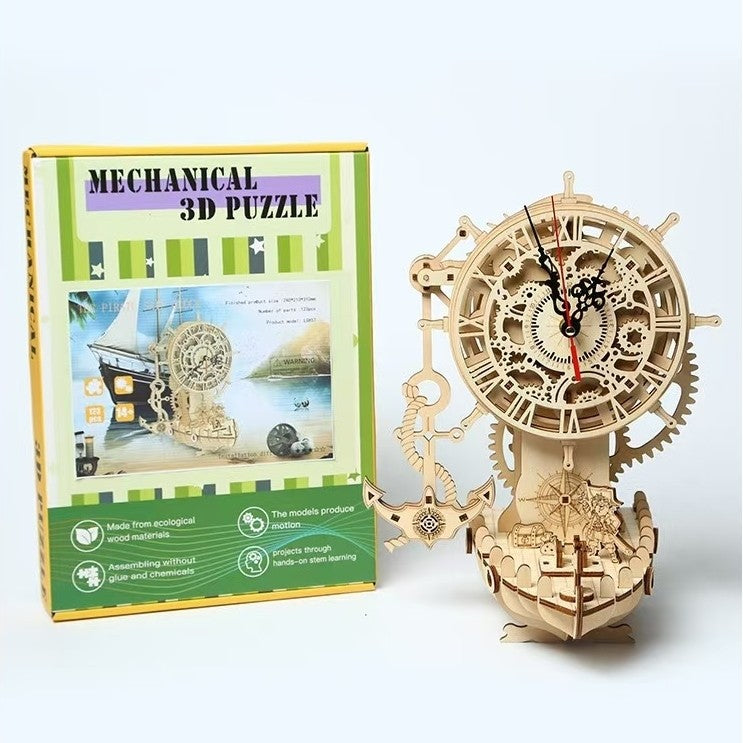 Pirate Ship Clock 3D Wooden Puzzle