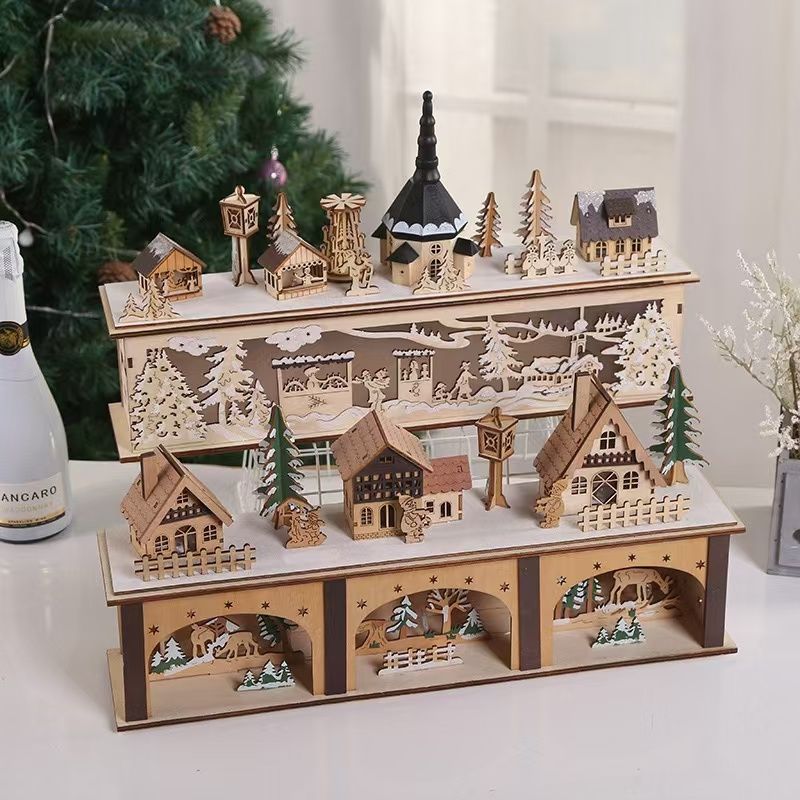 Pre-lit Wooden Christmas Town Tabletop Decoration