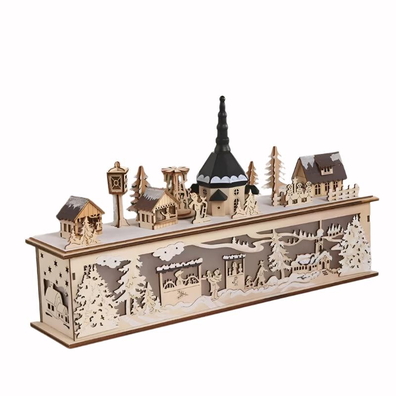Pre-lit Wooden Christmas Town Tabletop Decoration